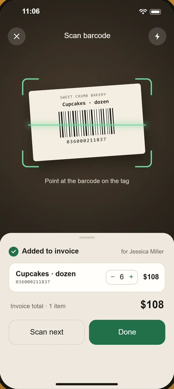 Barcode scanner reading a product tag